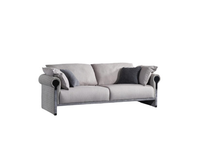 Graues Holz-Textil 3-Sitzer Sofa modern und elegant