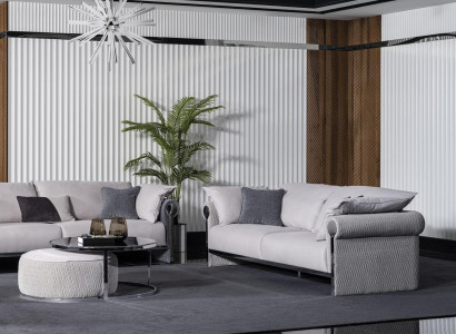 Graues Holz-Textil 2-tlg. Wohnzimmer-Set mit Sofa und Couchtisch