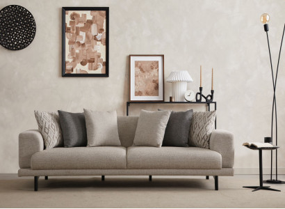 Elegantes beiges 3-Sitzer-Sofa aus Holz mit modernem Design