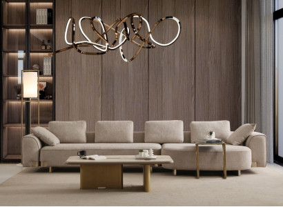 Ecksofa Beige Holz/Textil modern stilvoll