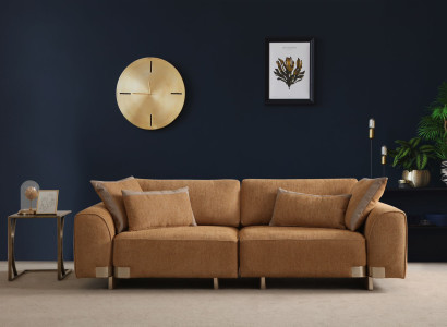 Elegantes braunes Textilsofa mit Holzrahmen für modernes Wohnzimmer
