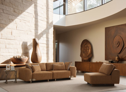 2-tlg. Wohnzimmer Set Braun Holz Textil modern elegant