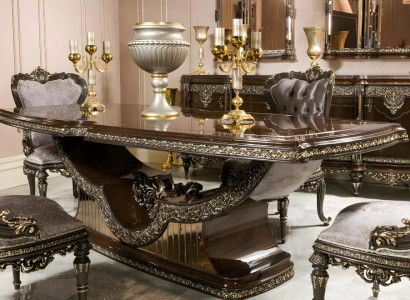 Elegantes 9-tlg. Esszimmer Set aus Holz und Glas in Braun