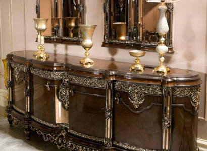 Elegantes braunes Holz- und Glasessezimmer Set mit Sideboard