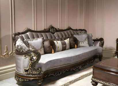 Elegantes graues 3-Sitzer Sofa aus Textil und Holz