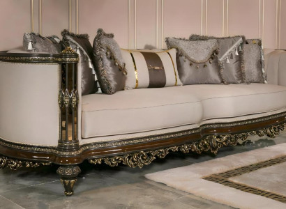 Beige 3-Sitzer Sofa aus Textil und Holz modern elegant