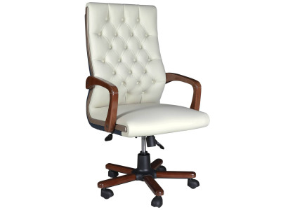 Weißer ergonomischer Bürostuhl aus Holz und Textil mit modernem Design