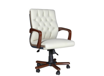 Weißer moderner Bürostuhl aus Holz und Textil