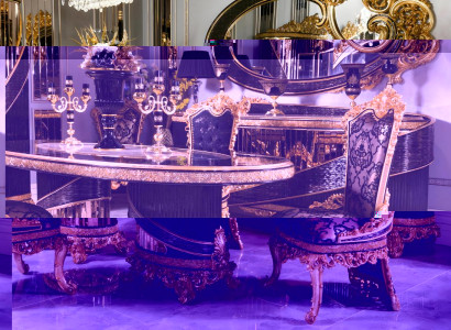 Elegantes schwarzes Esstisch- und Stuhlset aus Holz und Glas