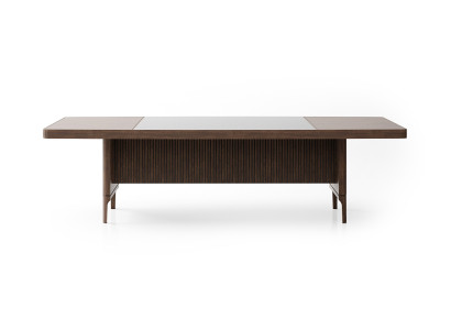 Eleganter Konferenztisch aus Holz in warmem Braun für modernes Büro