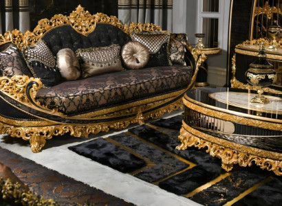 Modernes schwarzes 4-Sitzer Sofa mit gemustertem Textilbezug