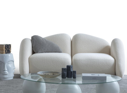 Elegantes weißes 3-Sitzer-Sofa aus Textil im modernen Design