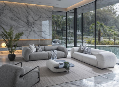 Moderner Wohnzimmer Set aus Textil und Holz in Grau