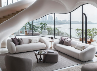 Moderner weißer Wohnzimmer Set mit 3-Sitzer Sofas, Couchtisch