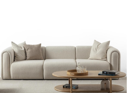 Elegantes Beiges 4-Sitzer Sofa aus Textil mit Holzrahmen