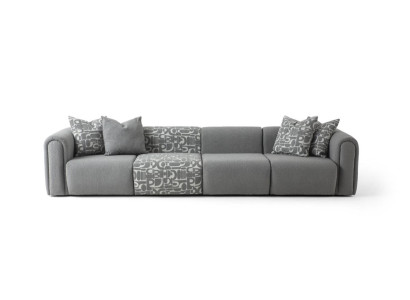 Elegantes graues Stoffsofa mit Holzrahmen für modernes Wohnzimmer