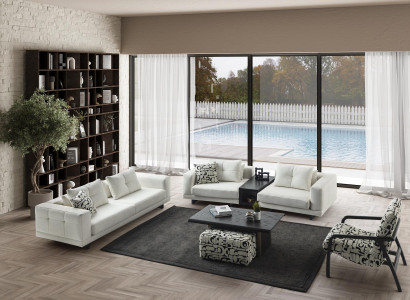 Elegantes weißes Wohnzimmer Set aus Holz und Textil