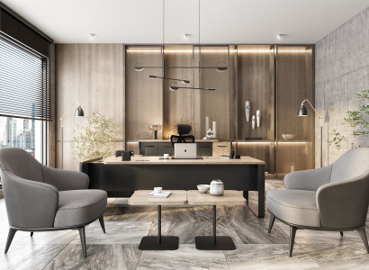 Designer Grau-Beige Arbeitszimmer Möbel Chefschreibtisch Konsole