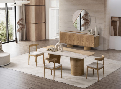 Elegantes braunes Esszimmer Set mit Esstisch, Stühlen, Sideboard