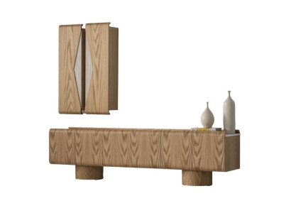 Holz TV-Schrank und Wandschrank Set in Braun modern elegant