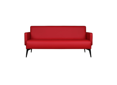 Bequemer Roter 3-Sitzer Couch Wohnzimmer Ledersofa Holzgestell