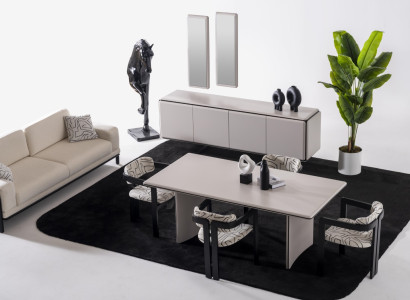 Elegantes 9-tlg. Esszimmer Set aus Holz und Glas in Beige