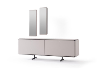 Elegantes Beiges Holz- und Glasmöbelset mit Sideboard und Spiegel