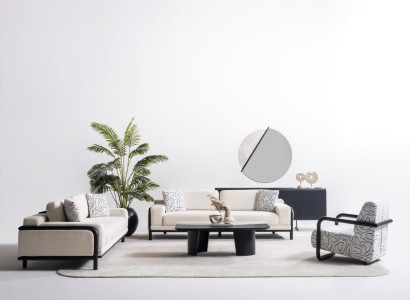 Moderner Wohnzimmer Set aus Holz in Beige mit Sofa, Couchtisch