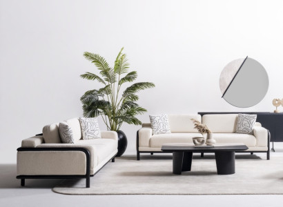 Elegantes beiges Wohnzimmer Set mit Holz und Textil, modern