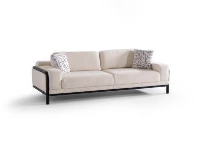 Moderner beiger 3-Sitzer Stoffsofa mit Holzrahmen