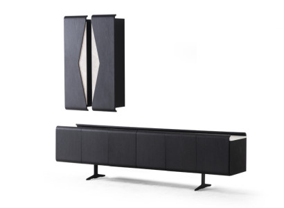 Schwarzes Wohnzimmer Set mit Wandschrank und TV-Lowboard aus Holz