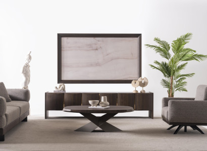 Elegantes braunes Holz TV-Lowboard mit passendem TV-Rahmen in modernem