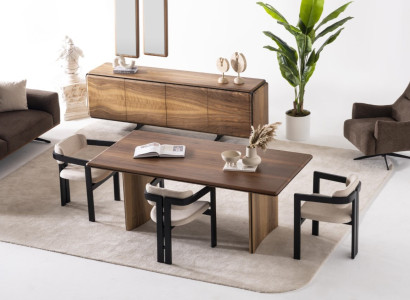 Elegantes braunes Esstisch- und Stuhlset aus Holz für modernes