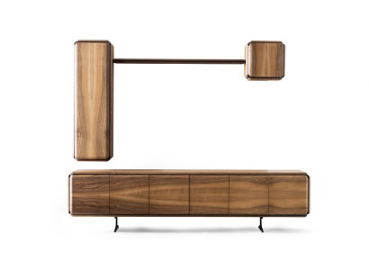 Elegantes braunes Wohnzimmer Set aus Holz mit Wandschränken, Regal