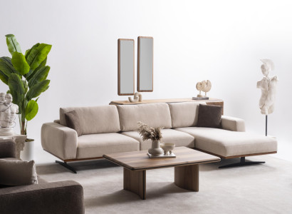 Elegantes beiges L-Form Ecksofa aus Textil für modernes Wohnzimmer