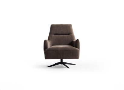 Moderner brauner Stoffsessel mit Holzrahmen, stilvolles Design