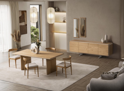 Elegantes braunes Esstisch-Set aus Holz mit 6 Stühlen Sideboard