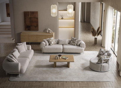 Moderner Beigefarbener Wohnzimmer Set aus Textil und Holz