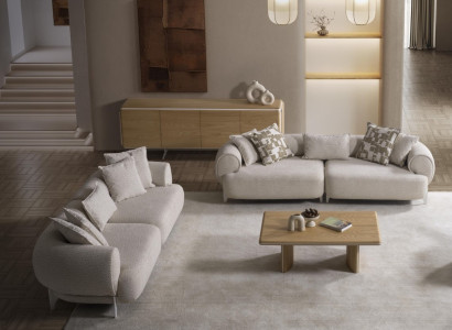 Beige Textil-Sofaset mit Holzrahmen modern und stilvoll