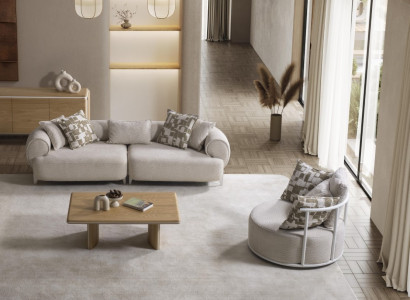 Beige Wohnzimmer Set aus Holz und Textil modern und elegant