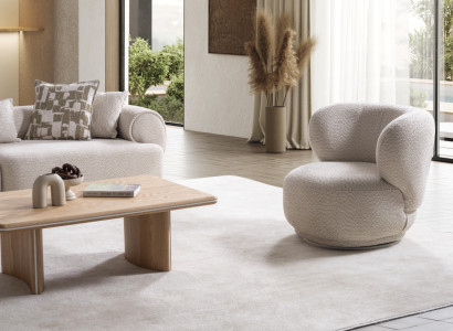 Modernes Wohnzimmer Set aus Holz und Textil in Beige