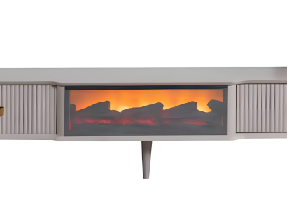 Der perfekte TV-Lowboard mit einem gemütlichen E-Kamin in der Mitte