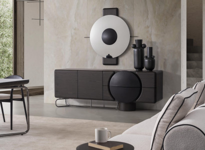 Elegantes schwarzes Holz- und Glaseszimmerset mit Sideboard