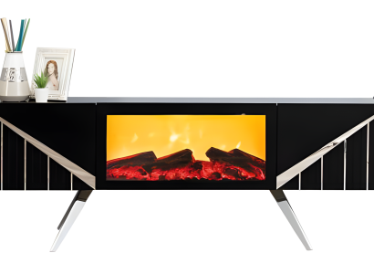 Designer TV-Möbel mit lackiertem MDF-Korpus, intarsiert mit Metalldetails