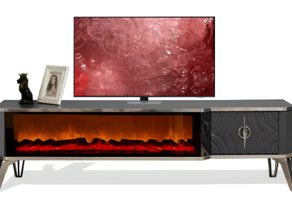 Perfekte TV-Schrank mit LED Kamineffekt, Metallgriff und stabiler Schublade