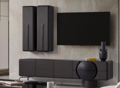 Schwarzes Wohnzimmer Set aus Holz mit Wandschrank und TV-Lowboard
