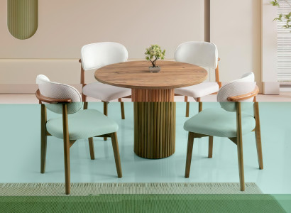 Stilvoller Holztisch mit zylindrischem Bein und natürlicher Maserung