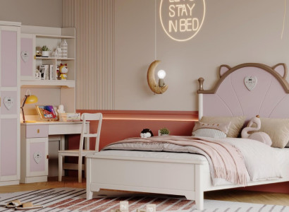 Design Kinderzimmer Set Kleiderschrank 2x Nachttische Luxus Bett Jugendzimmer