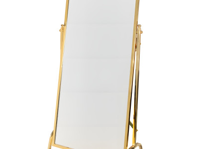 Stilvoller, großformatiger Spiegel mit goldfarbenem Regal und Metallrahmen
