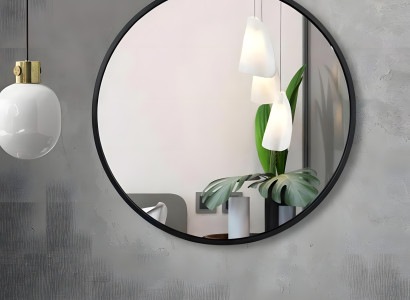 Runder Wandspiegel im Loft-Stil mit schlichtem schwarzen Rahmen